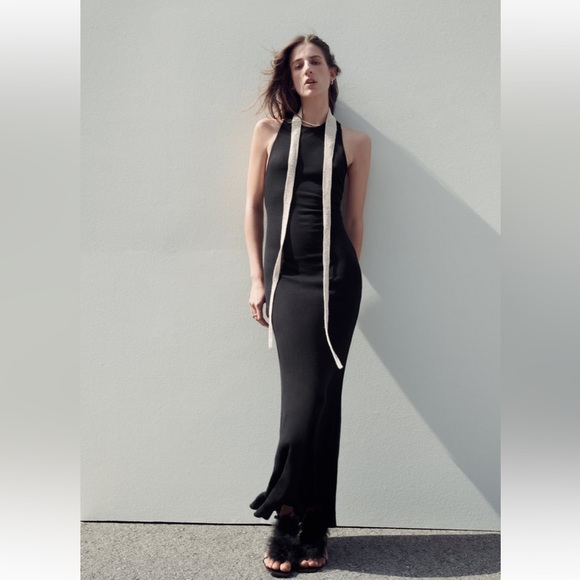 Zara OPEN BACK RIB DRESS - Picture 2 of 4